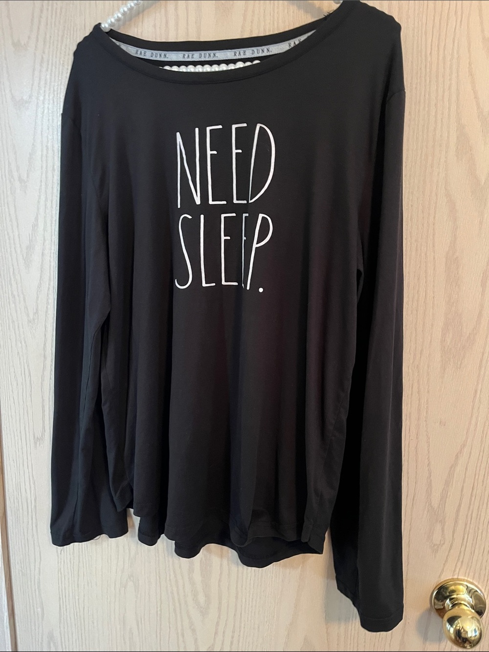 Rae Dunn Black Long Sleeve PJ Top with White "Need Sleep" Graphic